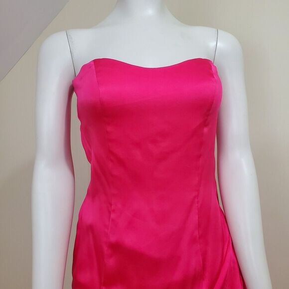 Stephen Yearick Strapless Gown HOT Pink Silk XS 2-4 Tiered Layered Skirt w/Tulle - Picture 3 of 16